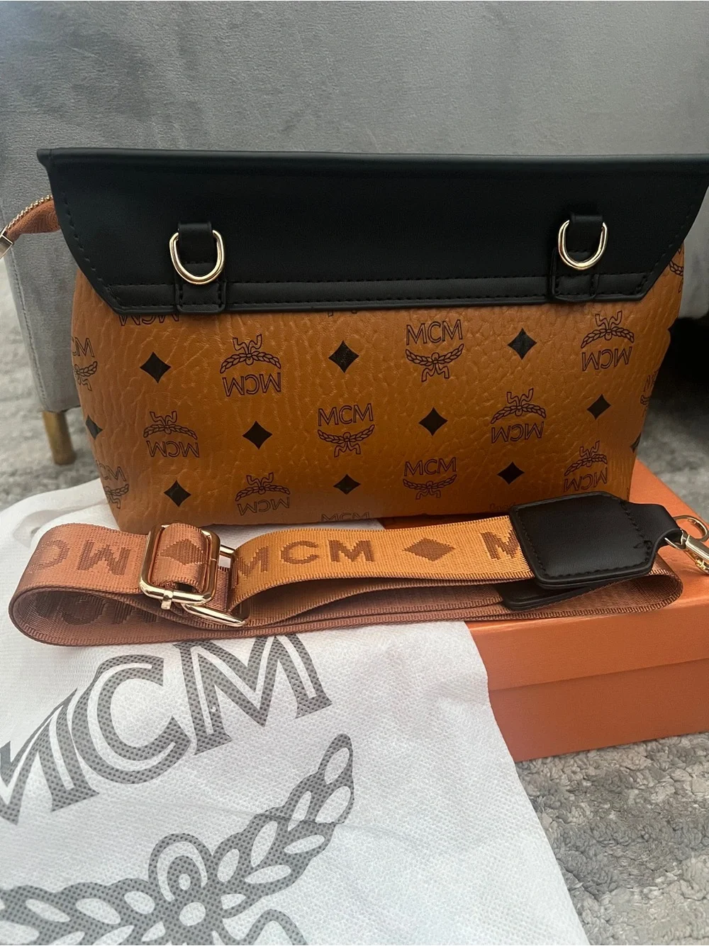 Cognac & Black Crossbody with Gold Hardware